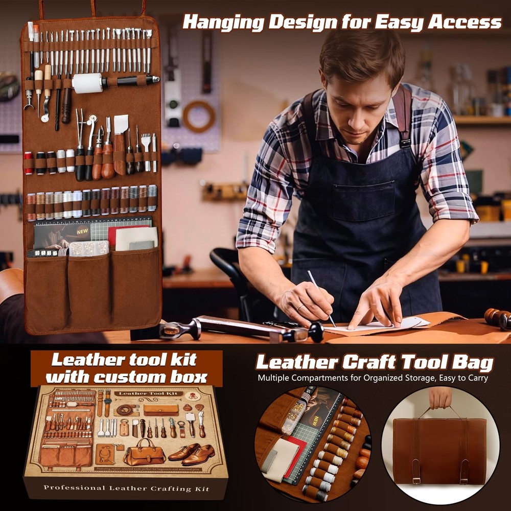 Leather Working Kit, Leather Working Tools and Crafting Kit with Custom Stora...