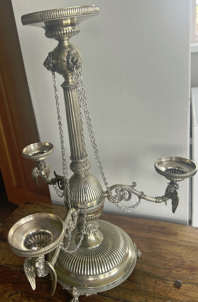 Antique Victorian Silver Plate Candelabra With Chains