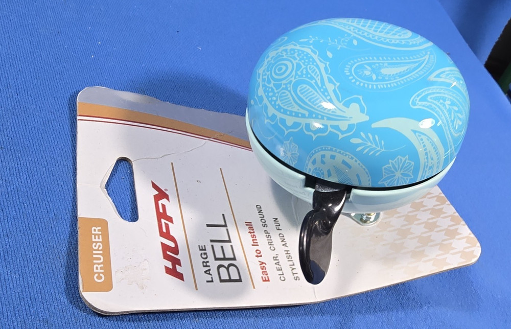 HUFFY LARGE BLUE BIKE BICYCLE BELL 3" DIAMETER - SINGLE DING PER PULL
