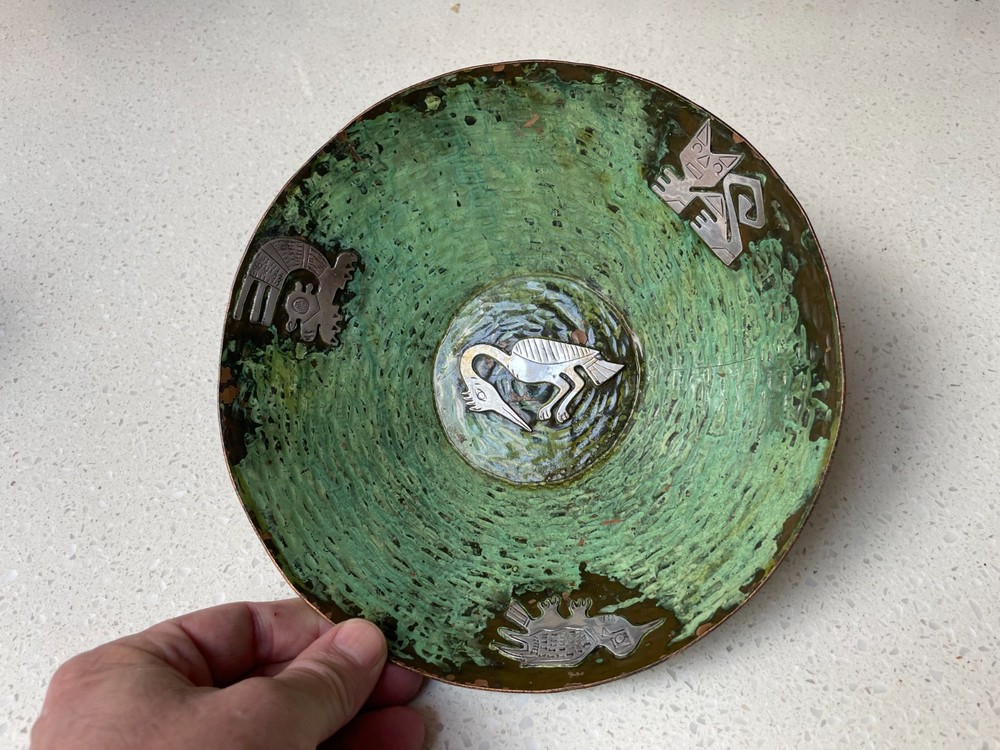 8.5" Peruvian Copper & Sterling Silver Embossed Handmade Bowl