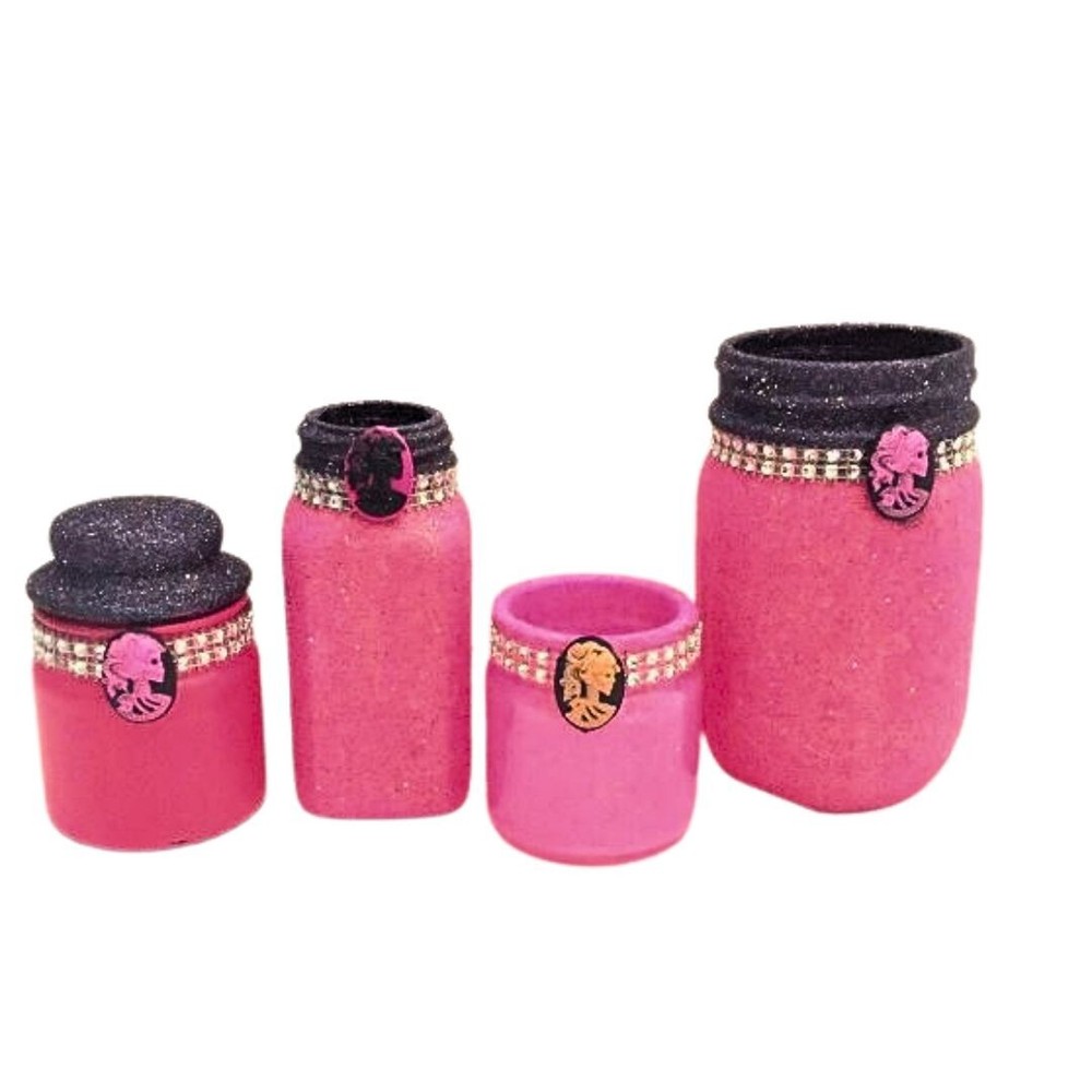 Black and Pink Skull Glitter Makeup Brush Set