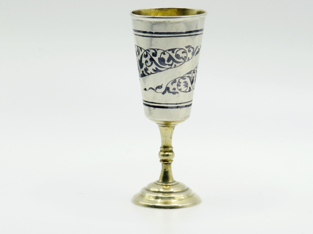 Antique Solid Silver Niello And Gilt Soviet Era Russian Kiddush Cup Hallmarked