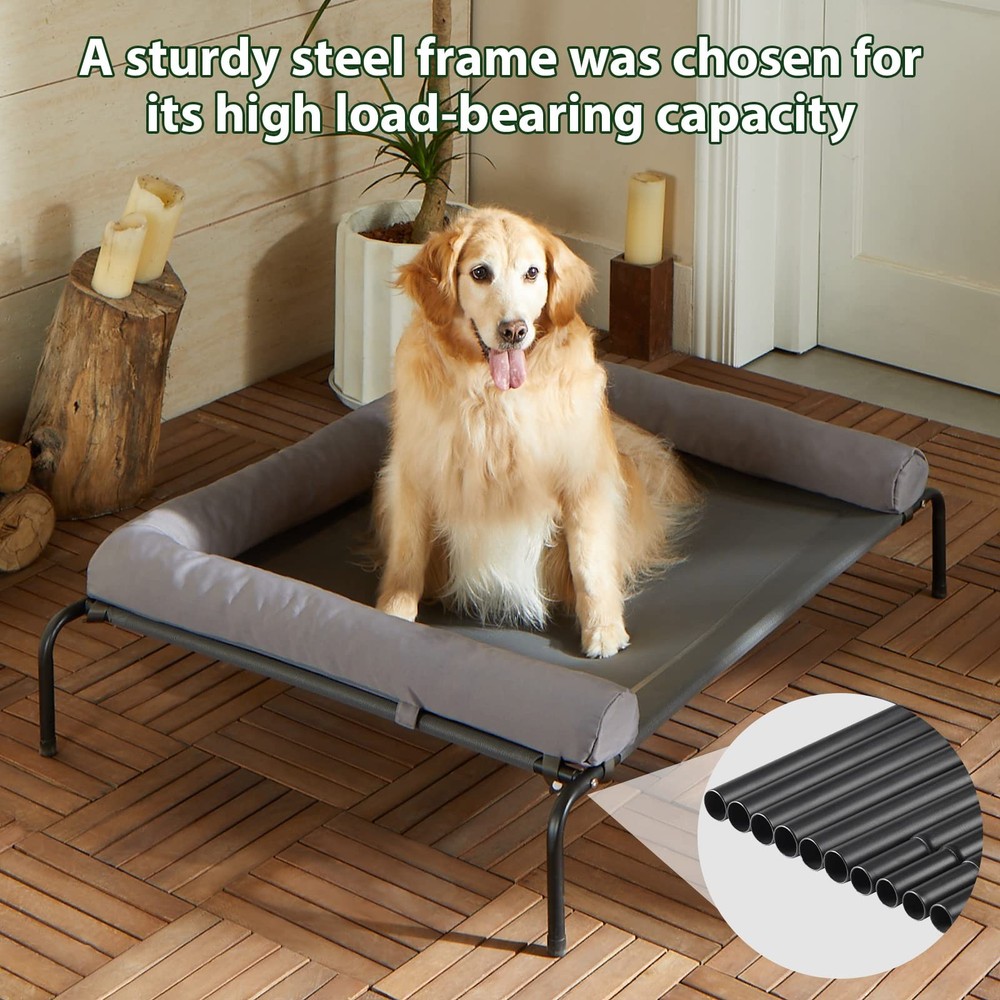 Cooling Elevated Dog Bed Large Waterproof Raised Cot Slope Headrest Grey