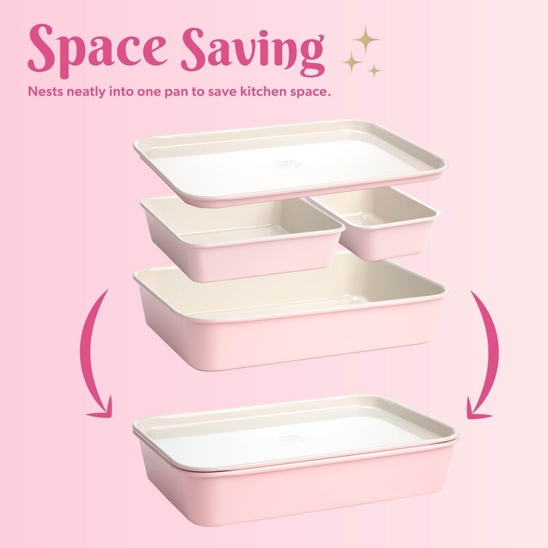 4 Piece Nested Bakeware Set Nonstick Easy Cleanup Heavy Duty Kitchen Essentials