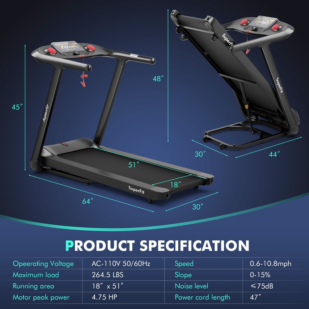 4.75HP Adjustable Treadmill w/ Programs Touch Screen Voice/APP/Remote Control