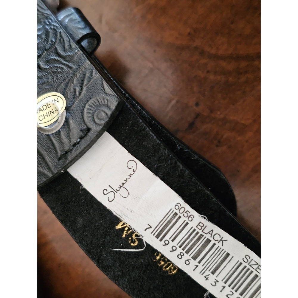 Shyanne Cross Concho Tooled Strap Belt Medium Black Leather