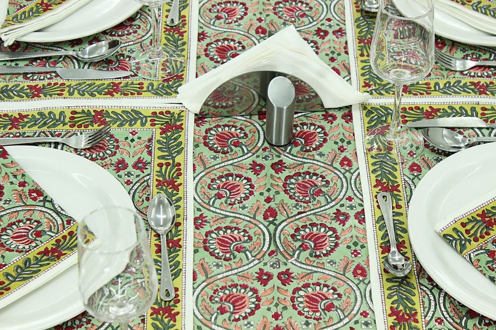 Block Printed Tablecloth, Boho Cotton Table Cover, Dinning & Kitchen Tablecloths