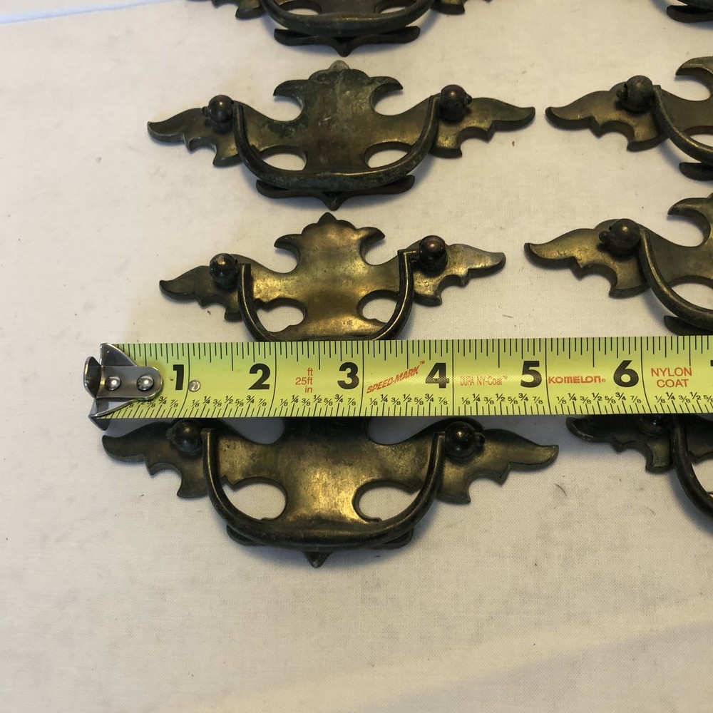 8 Vtg Chippendale Batwing Drawer Pulls Brass 3" Centers A6246DC