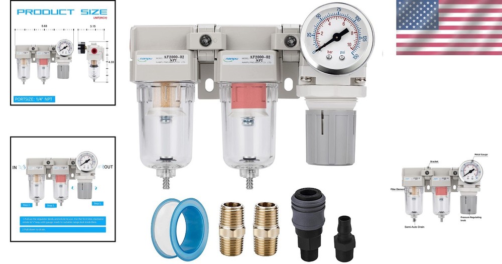 Coalescing Filter Regulator Set - 1/4" NPT, Semi-Auto Drain