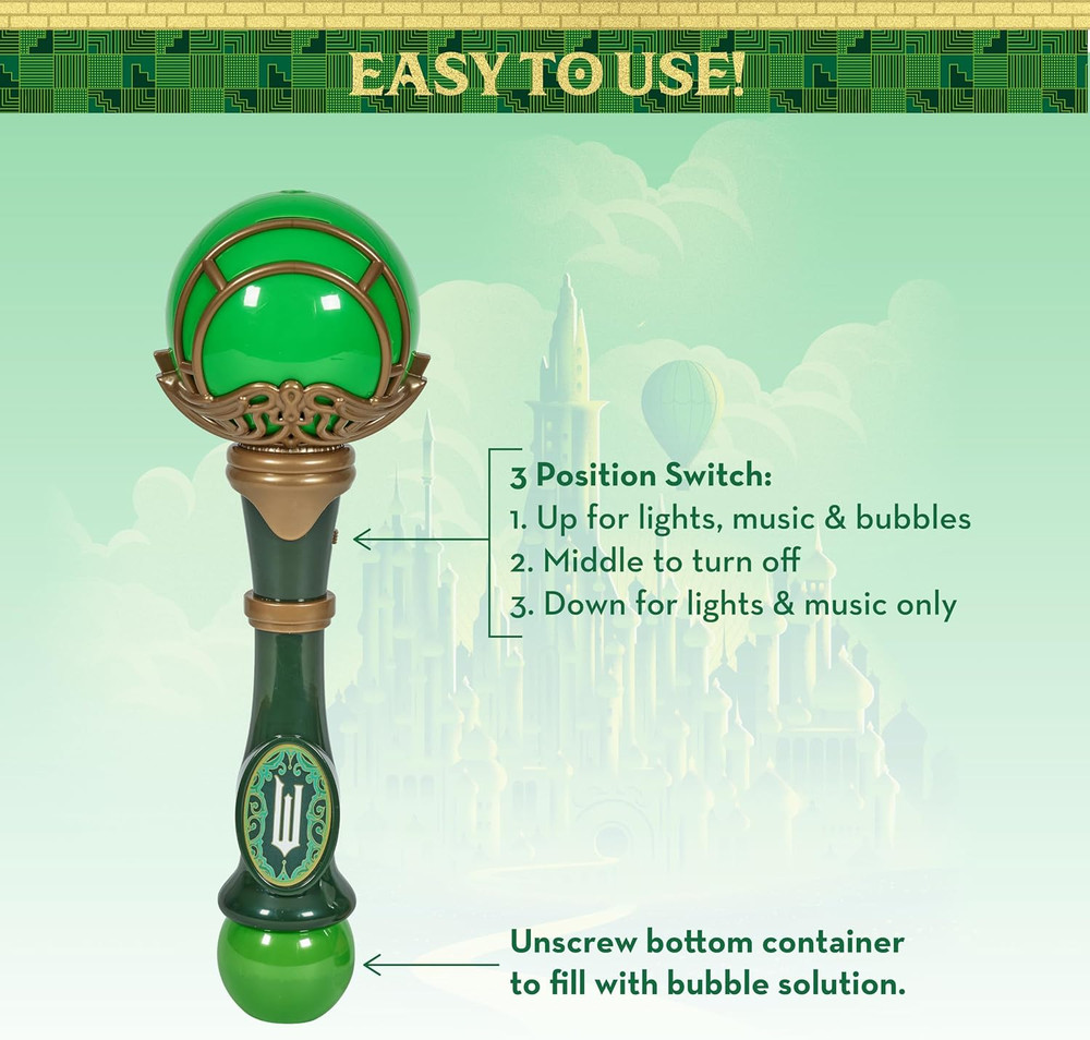 Wicked Elphaba Light and Sound Musical Bubble Wand Includes Bubble Solution New