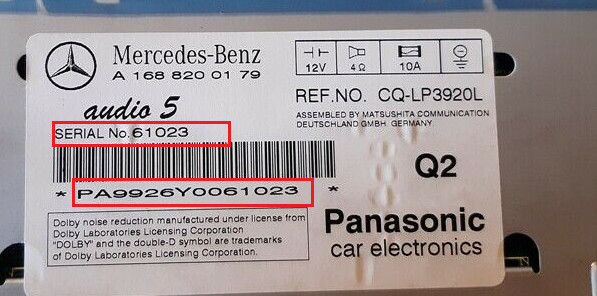 Panasonic Audio 5 Radio Code / Pin Code Mercedes Benz