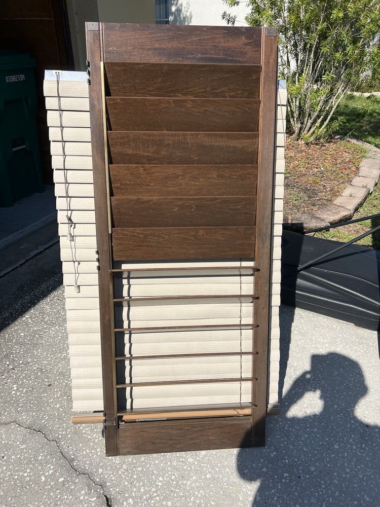 Solid Wood Four Panels Bi-Fold Louver Window Shutter 57” x 23”