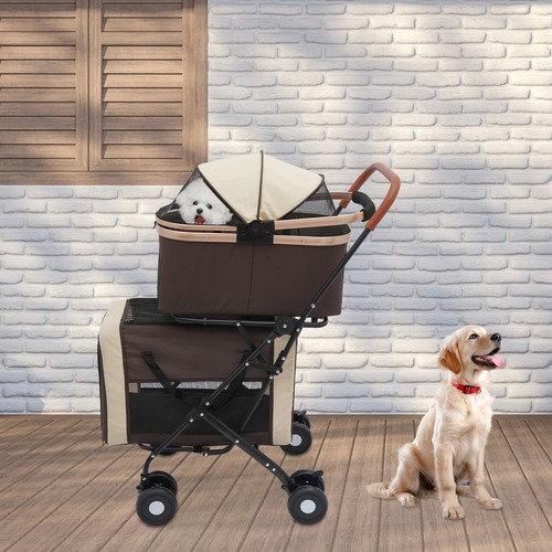 2-Tiers Foldable Cat Stroller Pet Stroller Small & Medium Dogs Stroller 77lbs