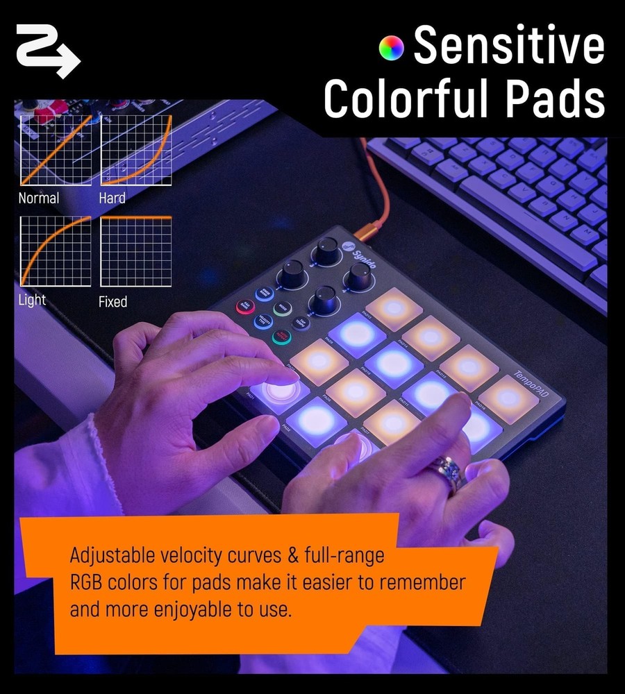 TempoPAD MIDI Drum Controller, 16 RGB Backlit Beat Pads, 4 Assignable Knobs, ...