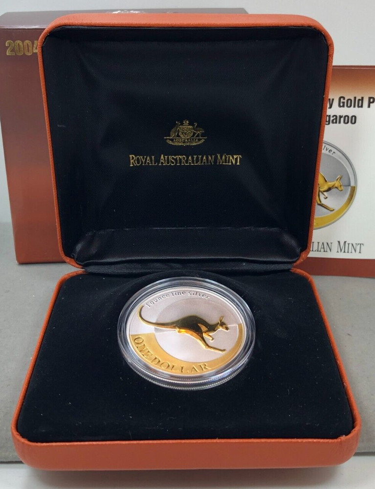 2004 $1 Selectively Gold-Plated Silver Kangaroo 1 Troy Ounce