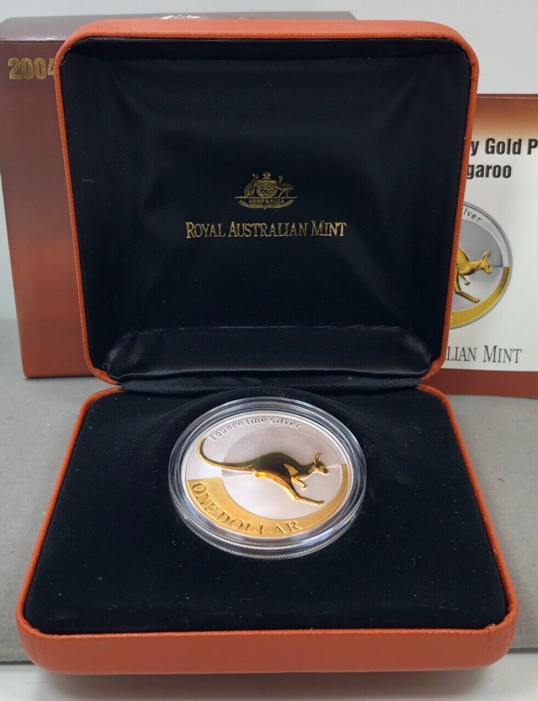 2004 $1 Selectively Gold-Plated Silver Kangaroo 1 Troy Ounce