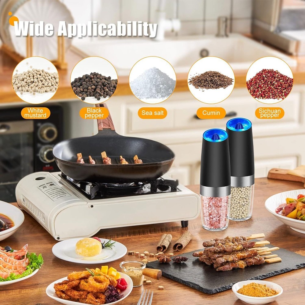 2xGravity Electric Salt and Pepper Grinder Set, Automatic Pepper Grinder Shakers