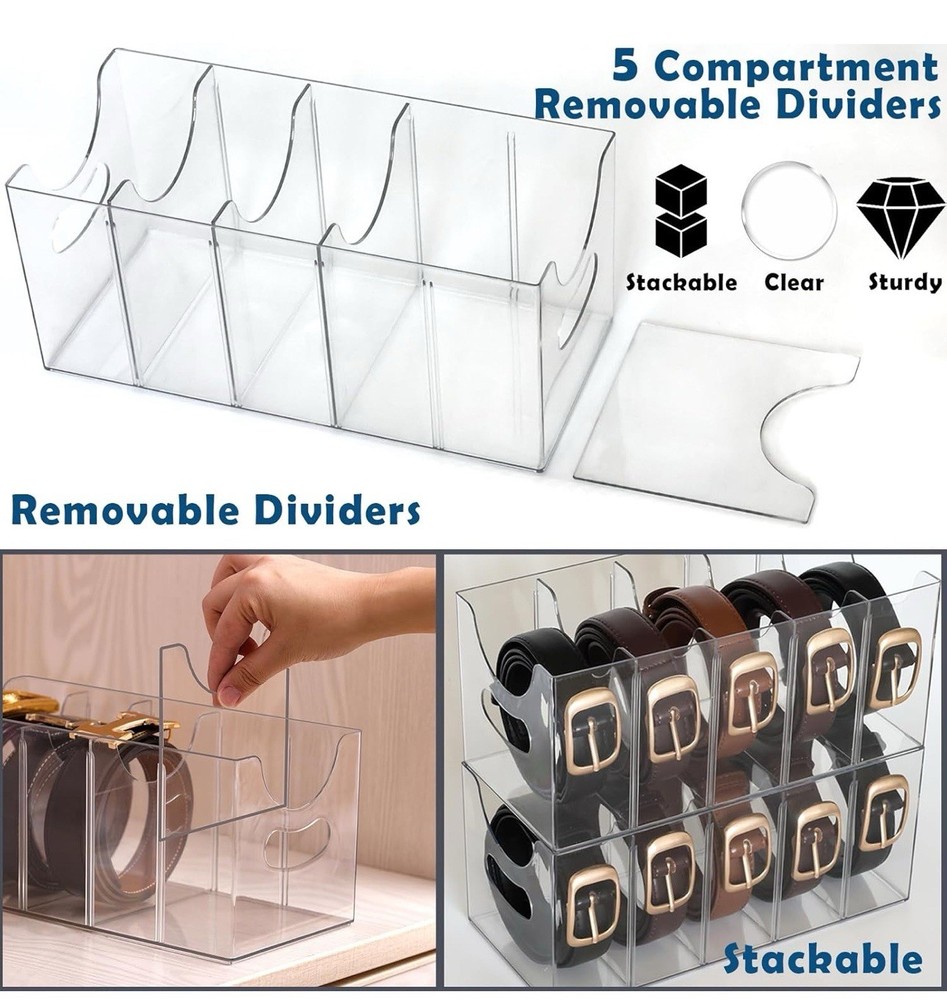 Transparent stackable belt rack, suitable for closet and drawer storage -