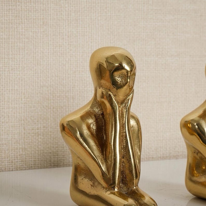 One Piece Brass Thinker Figure Door Pull Handle