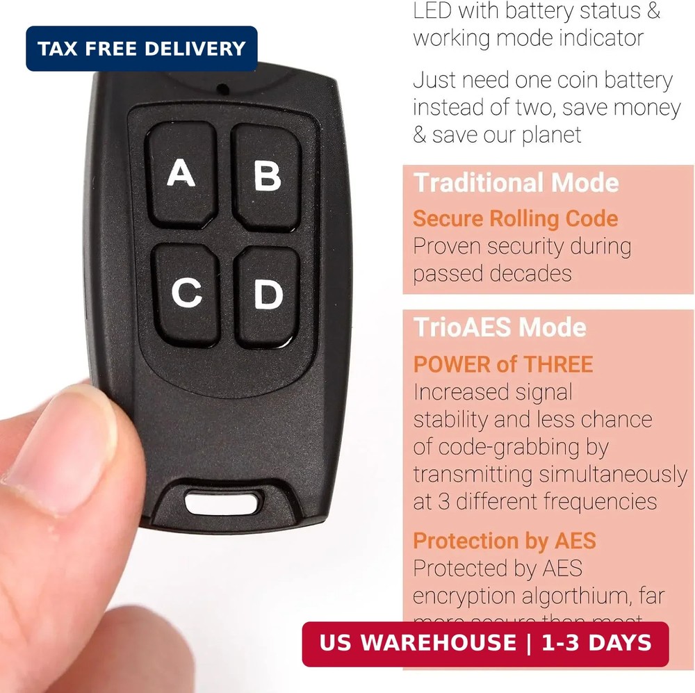 Secure Rolling Code Remotes, 2 Pack, Compatible with KIT-1 & KIT-2 (TX-134)