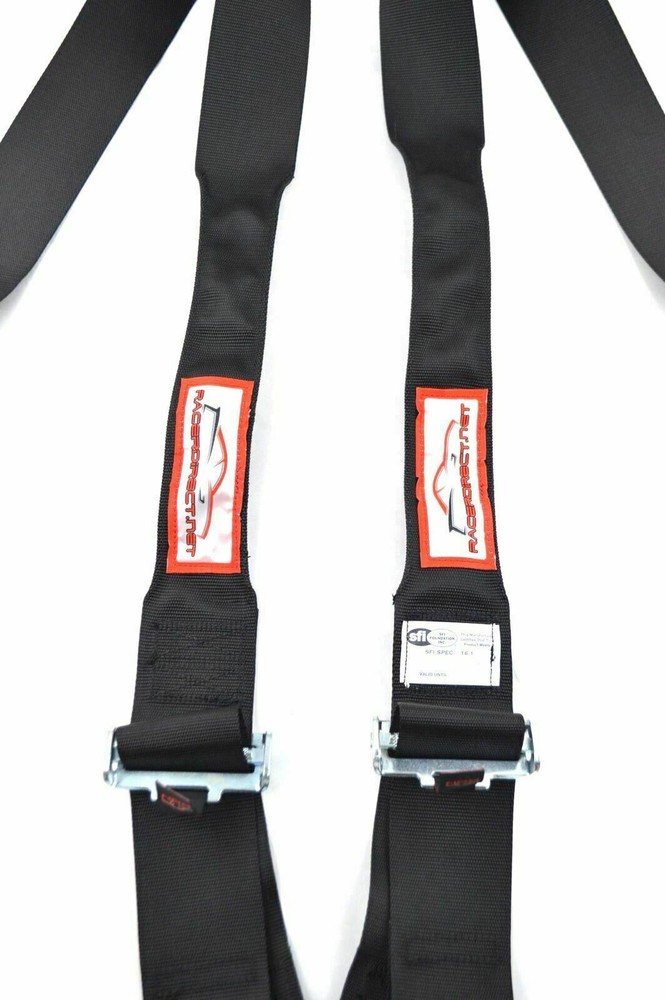 BLACK FLOOR MOUNT RACE HARNESS 5 POINT PULL UP LAP BELTS HANS DEVICE BELT