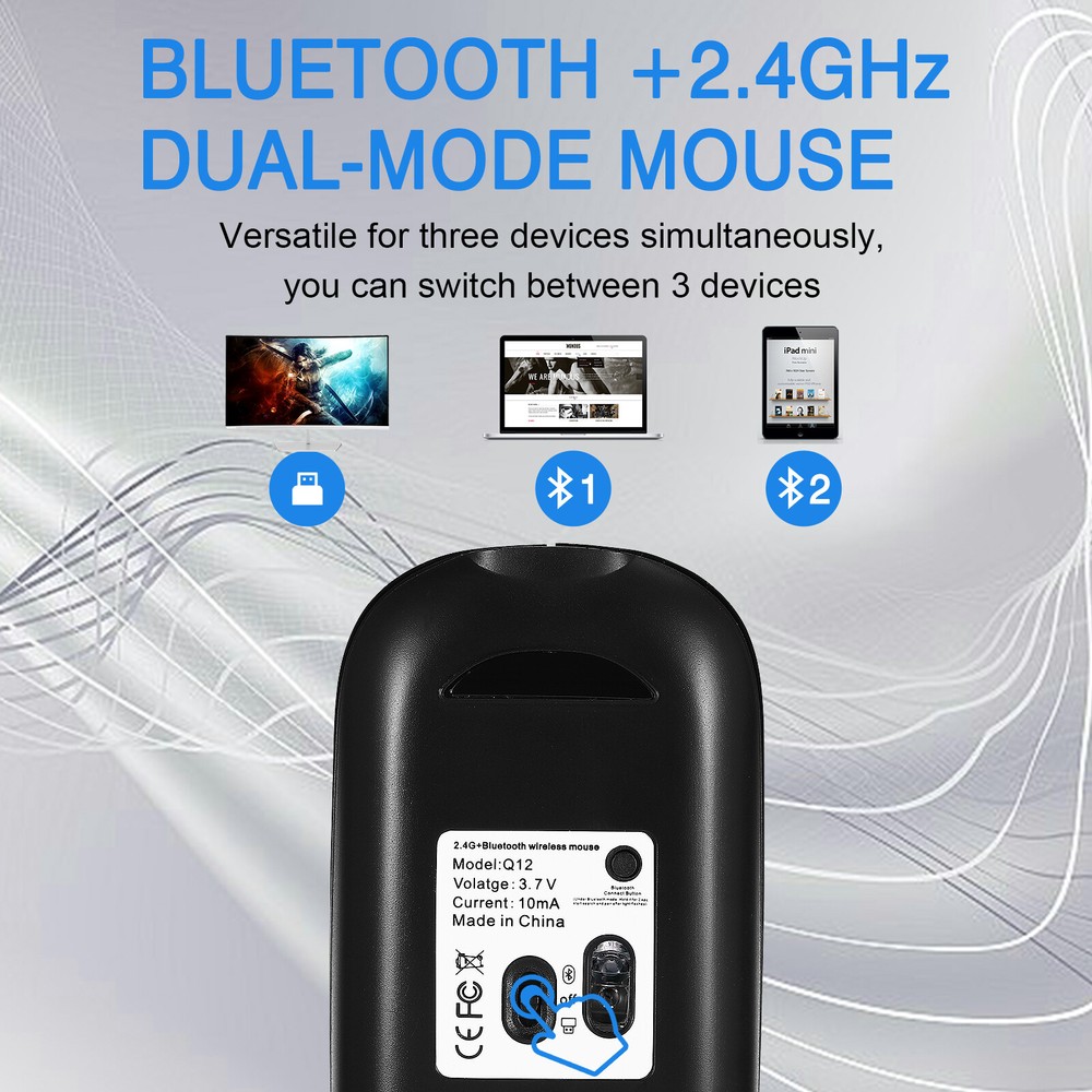 Plug & Play Compact Rechargeable Wireless Bluetooth & 2.4Ghz Full Size Keyboard