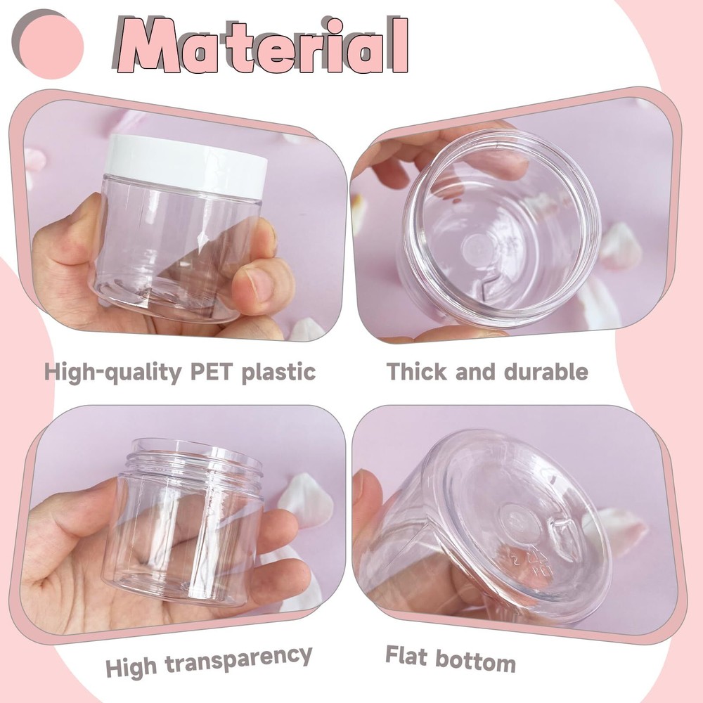 20 Pcs 2 Oz Clear Cosmetic Container with White LidsTravel Storage Clear