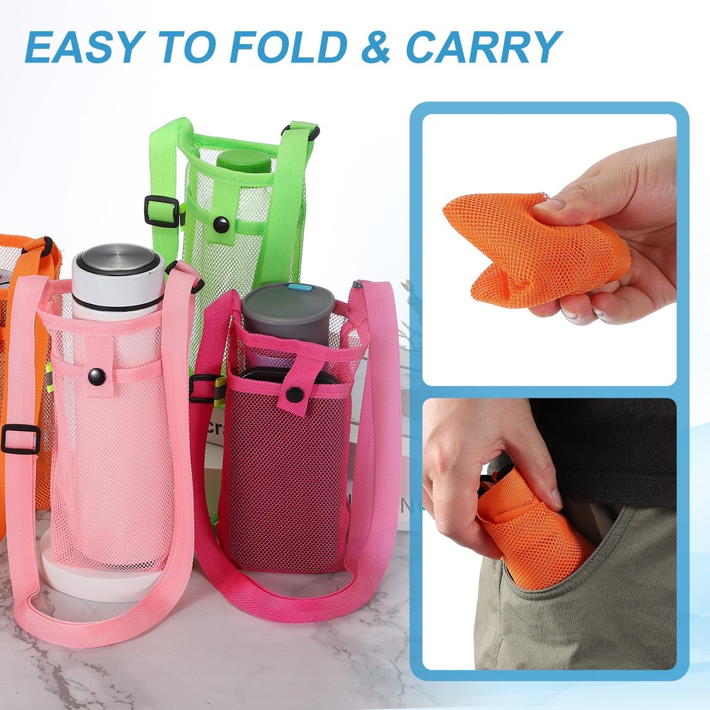 Water Bottle Carrier Mesh Sleeve with Strap, White