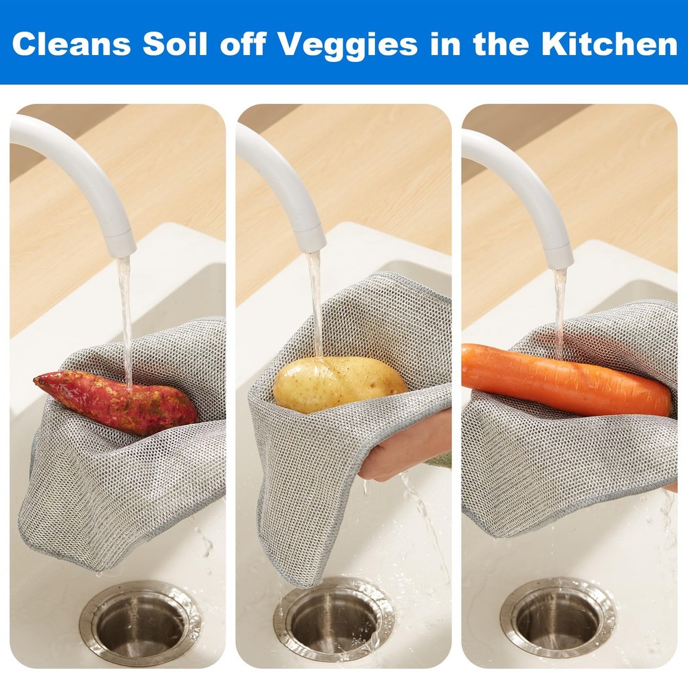 Dual-Sided Silver Microfiber Cleaning Cloth, Reusable Non-Scratch Dishwashing...