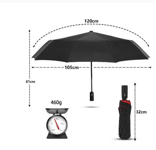 Automatic Black Umbrella Anti-UV Sun/Rain Windproof 3 Folding Compact Umbrella