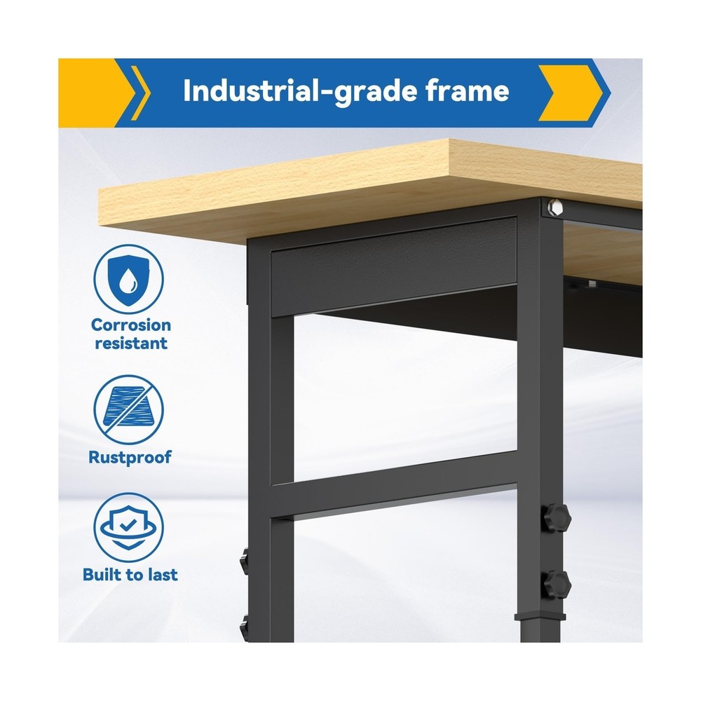 60'' Adjustable Workbench, Heavy-Duty Work Bench Table with Wheels and Power ...