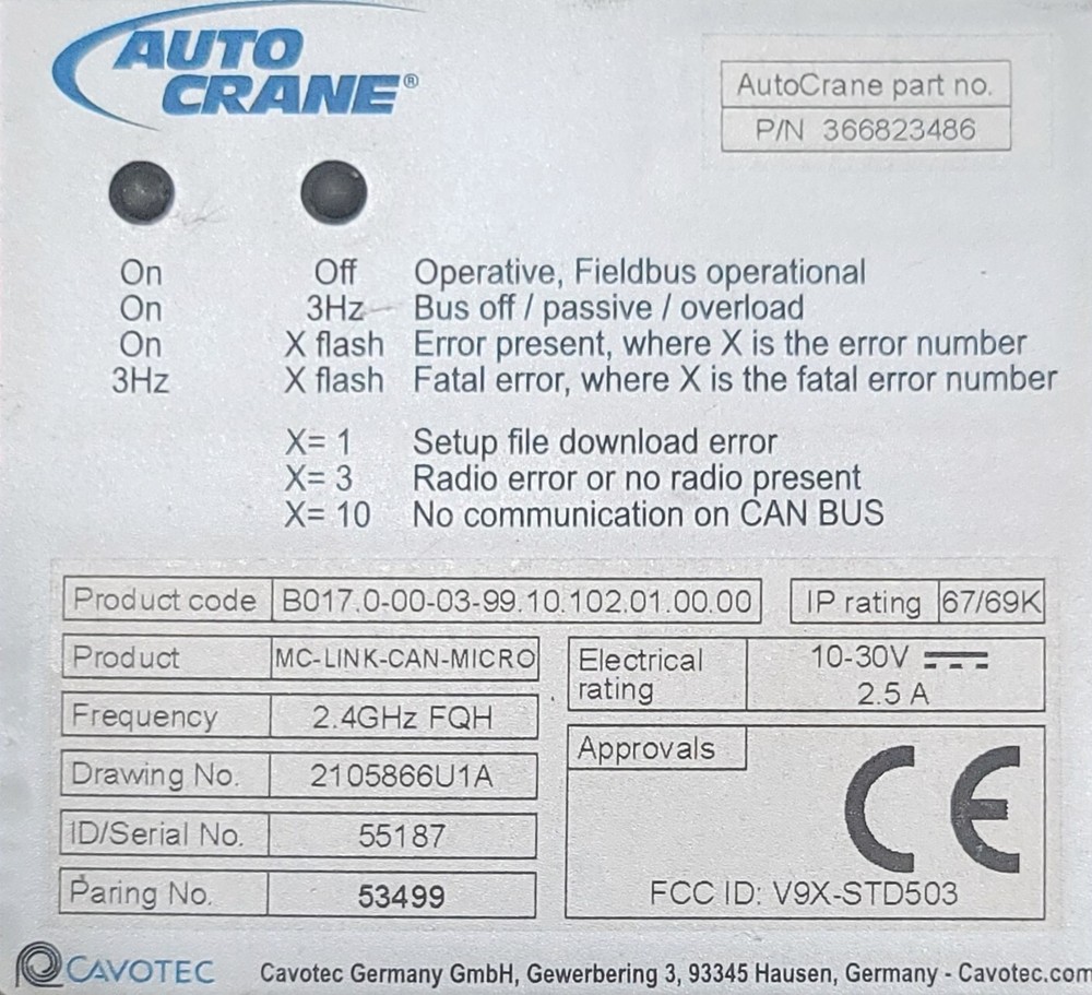 AUTO CRANE REMOTE RECEIVER BASE STATION