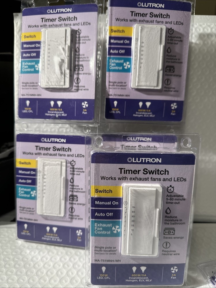 New Lutron Maestro MA-T51MNH-WH Timer Switch Single Pole/Multi-location White