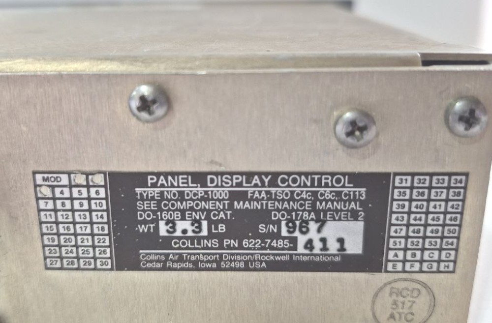 Collins Aircraft Display Control Panel 622-7485-411