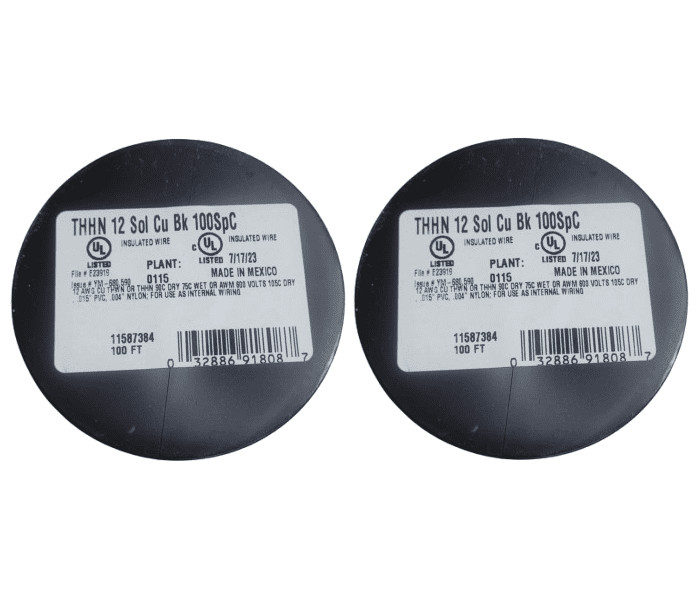2-PACK Southwire 100 ft. 12 Black Solid CU THHN Wire 11587338