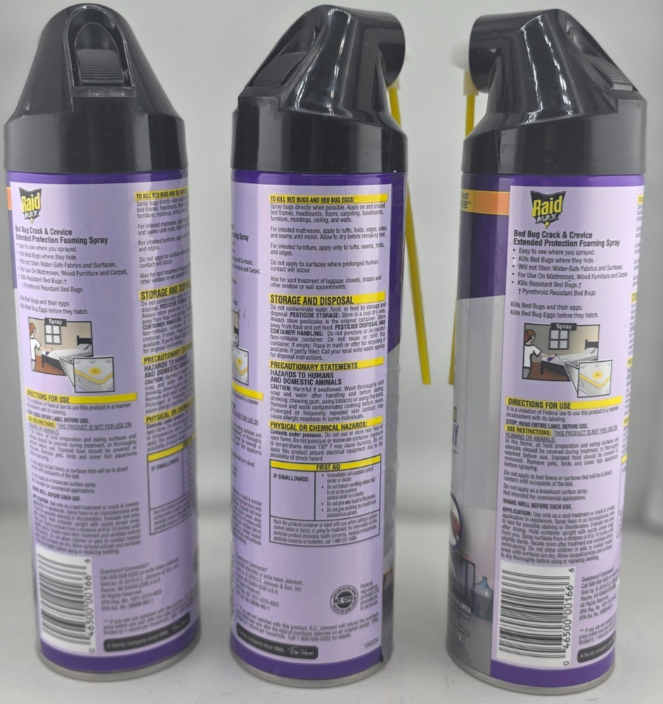 Raid Max Bed Bug Foaming Spray Crack Crevice 17.5 oz Extended Protection ( 3pc