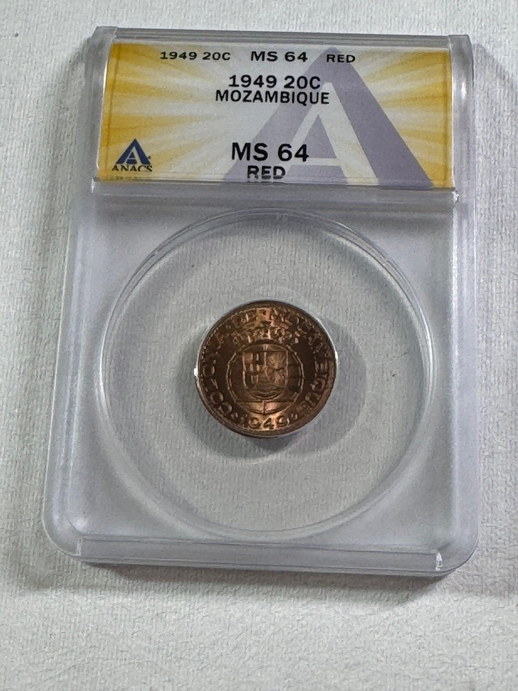 1949 Mozambique 20 Centavos Graded MS 64 RD by ANACS