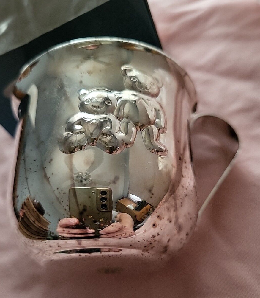 Solid Brass Silver Plated Baby Cup Bears In Original Box