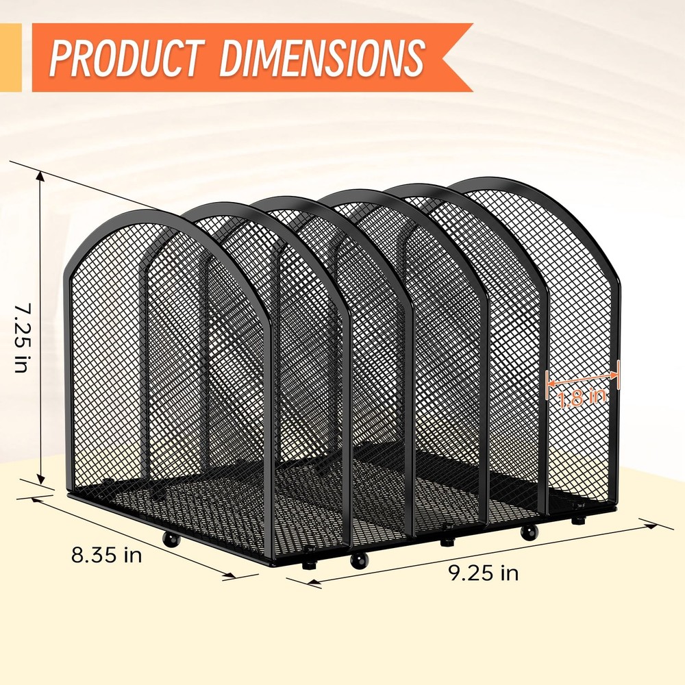 MINDEPOT 5-Section Desk File Organizer, Vertical 5 Section - 1Pack, Black