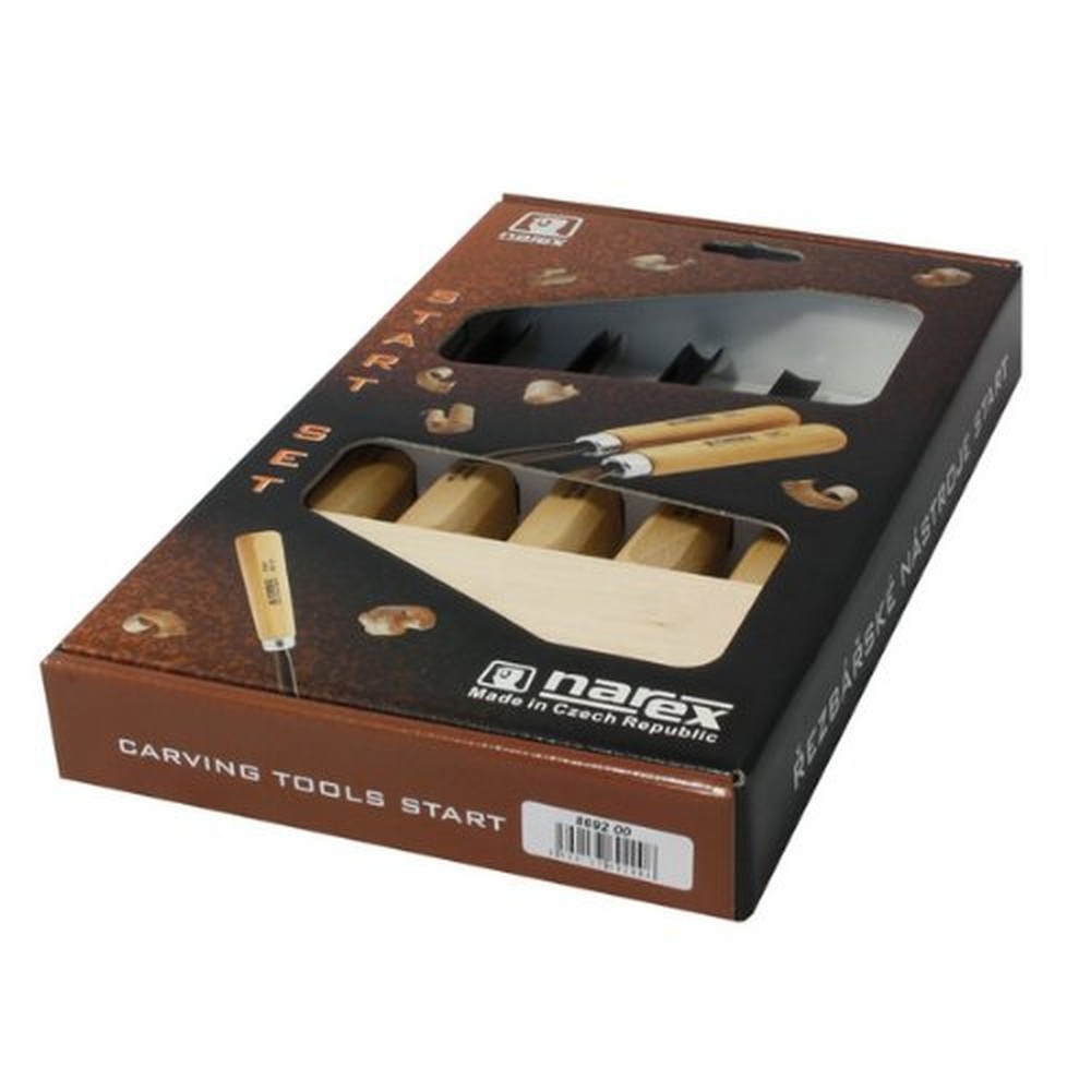 Narex 5 Piece Set Starter Carving Chisels 3 Gouges, V Tool and Double Bevel S...