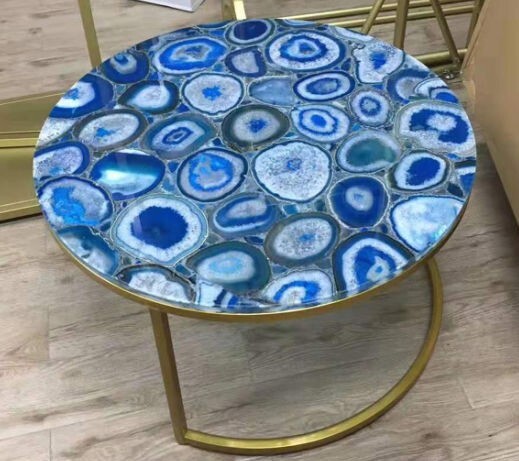 Blue Agate Table Top Dining Coffee Center Agate Inlay Work Handmade