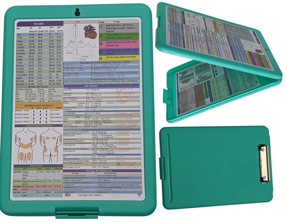 Nursing Clipboard  -MINT  -reference sheets -great for clinical