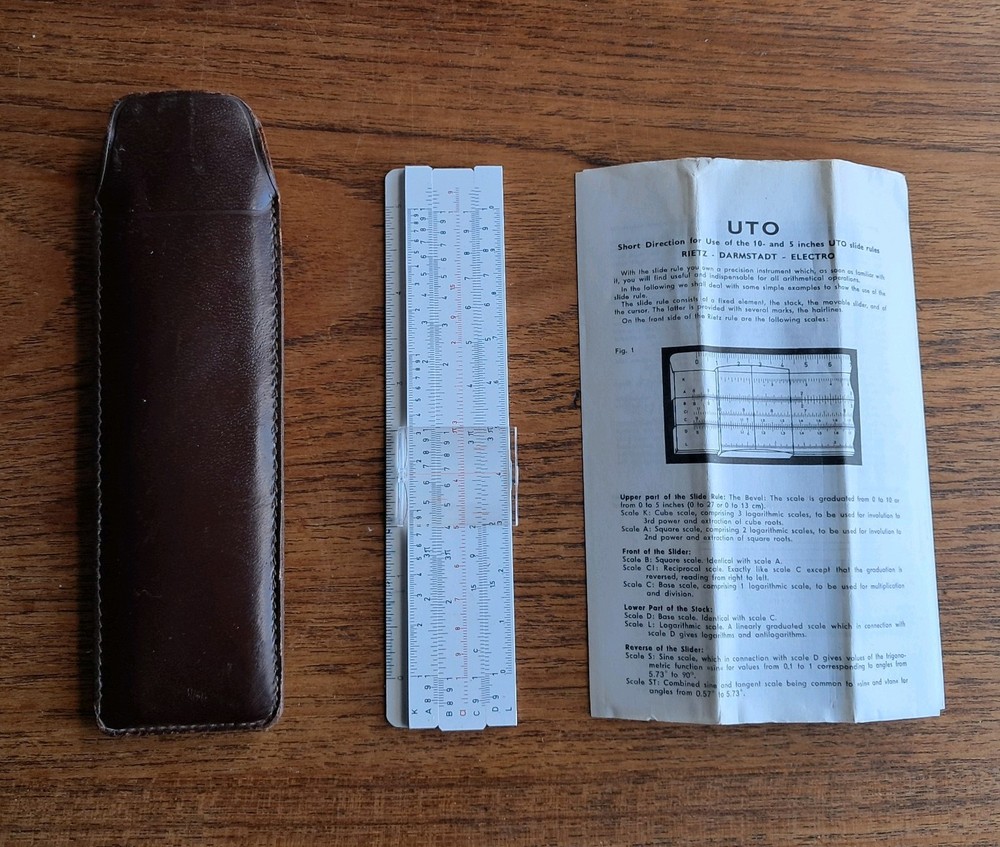 Vintage UTO Slide Rule In Leather Case