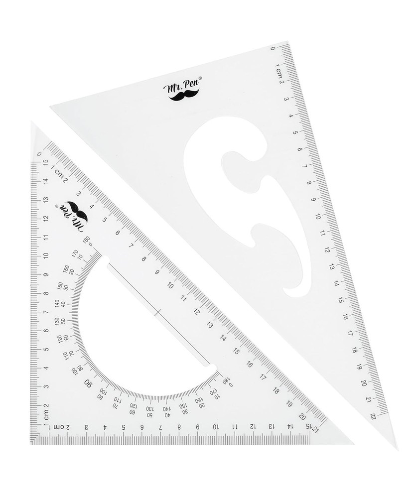 Versatile Drawing Ruler Set: 2 Triangular Rulers with Protractor for Precision