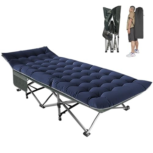 Camping Cot, Folding Camping Cots for Adults Sleeping 1200D Double Layer Blue