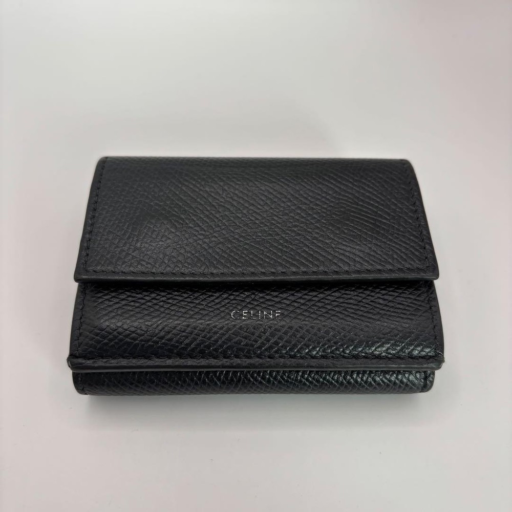 CELINE Tri Fold Wallet Folded Compact Wallet Black From Japan