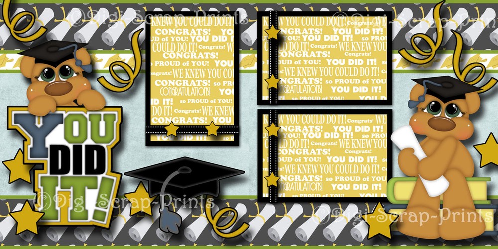 GRADUATION ~ 2 premade scrapbook pages paper piecing layout school ~ DIGISCRAP