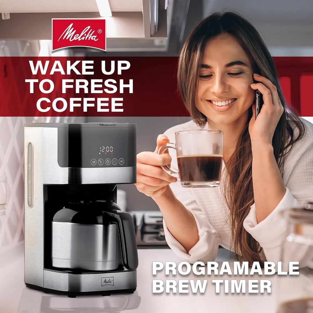 Melitta 8-Cup Programmable Automatic Drip Coffee Makers, Black & Stainless Steel