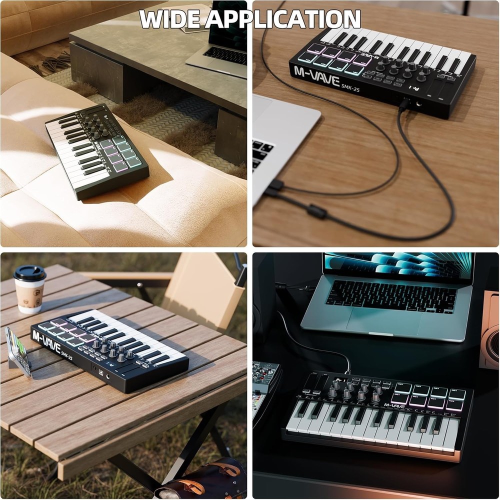 Wireless Bluetooth 25-Key MIDI Controller with Backlit Pads for Modern Musicians