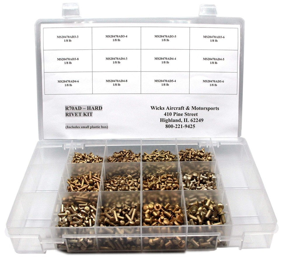 Solid Aluminum Rivet Kit, 2,700 Hard Rivets with Dome Head. 12 Sizes, Include...